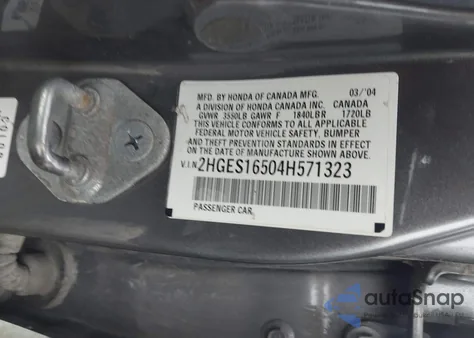 2004 Honda Civic Lx z USA, uszkodzony, nr VIN 2HGES16504H571323
